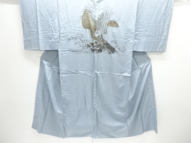 JAPANESE KIMONO / ANTIQUE MENS JUBAN / SILK / ROUGH WAVE & HAWK